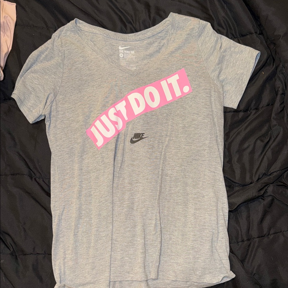 Nike Heather Gray Tee with Pink Graphic